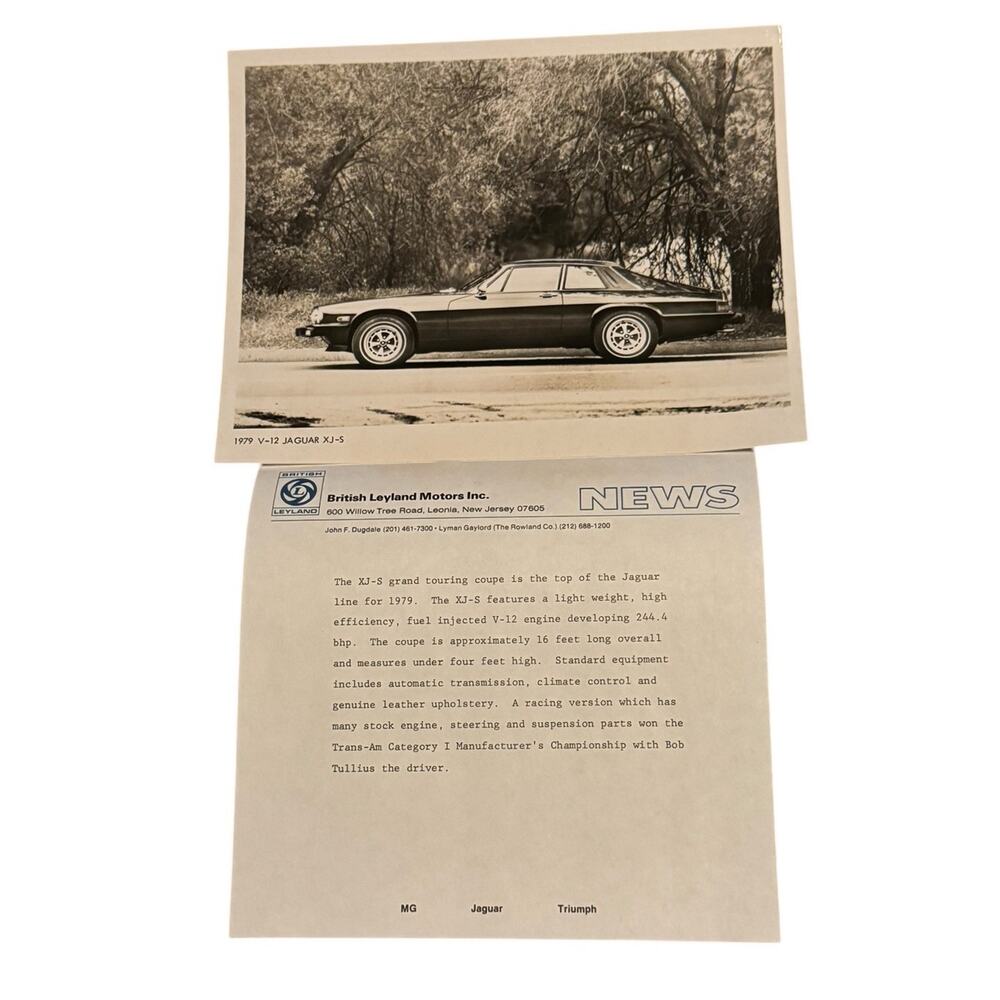 1979 Jaguar XJS V12 Promo Photo Ad Copy British Leyland Dealership Ephemera BMH